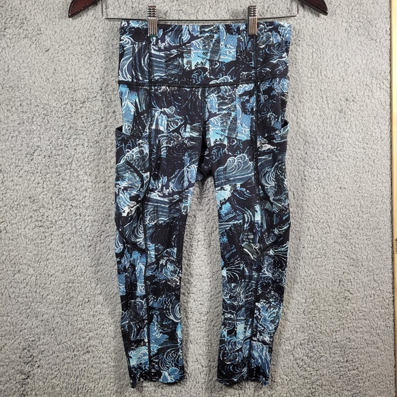 For Love And Lemons Pants - LULULEMON Fast Free Crop 4 Eternal Wave Starlight Black Run Gym PULLTAG ATTACHED